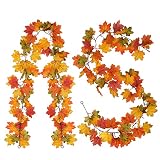 Bemece 2 Pack (5.67 ft/PCS) Artificial Maple Leaf Garland Hanging Fall Fake Leave Vines for Indoor O