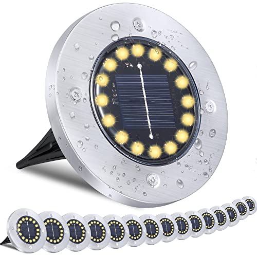 Solar Ground Lights-Waterproof Solar Lights Outdoor Garden- Solar Disk Lights-Upgraded 16LED Bright...