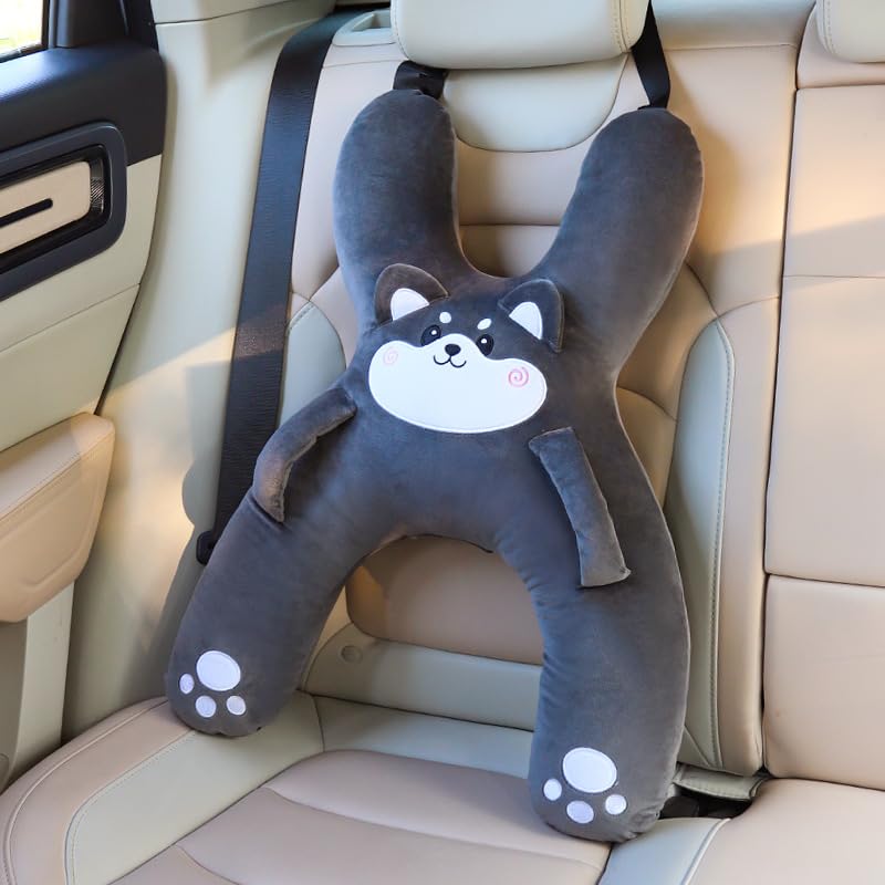 Image of Car Pillow for Travel - Animal-Themed Car Seat Cushion with Safety Belt Protector - 4 Cute Styles: Pig, Dog, Rabbit, Panda (Panda)