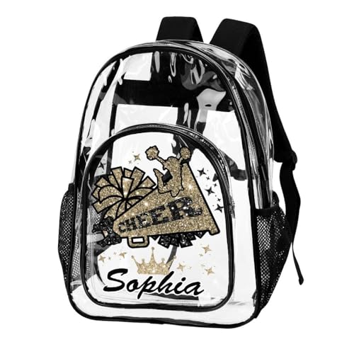 Custom Clear Cheer Kids' Backpack Large PVC Cheerleaders Cheering Sparkle Print Printing Transparent Daypack for Schools Stadium Concerts Work Clear/Old Gold Khaki Black Casual Pack2