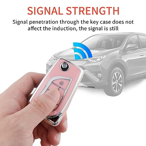 Image of Pangpai Pink Key Fob Cover for Toyota, Soft TPU Key Case Protection with Bling Keychain Fit for Toyota Fortuner Tundra Camry RAV4 Highlander Corolla Smart Key Holder
