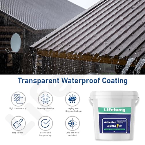 Image of 2L /2Kg Transparent Waterproof Glue with Brush, Clear Water-Based Invisible Leak Repair Coating for Roofs, Walls, Bathroom, Shower, Kitchen, Indoor & Outdoor Waterproof Agent