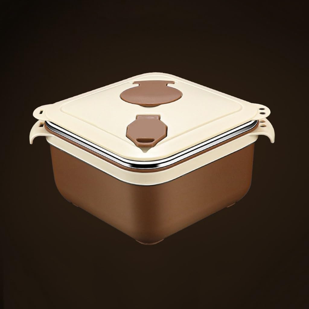 Stainless Steel Square Instant Noodle Bowl Dormitory Lunch Box with Lid Large Capacity Cup(E)
