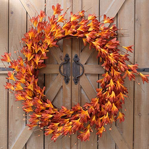 Bibelot 20Inch Artificial Forsythia Flower Wreath Spring Summer Fall Wreath Silk Leaves Wreath For Front Door Wreath Porch Farmhouse Patio Garden Home Decor (Orange) #TOP1