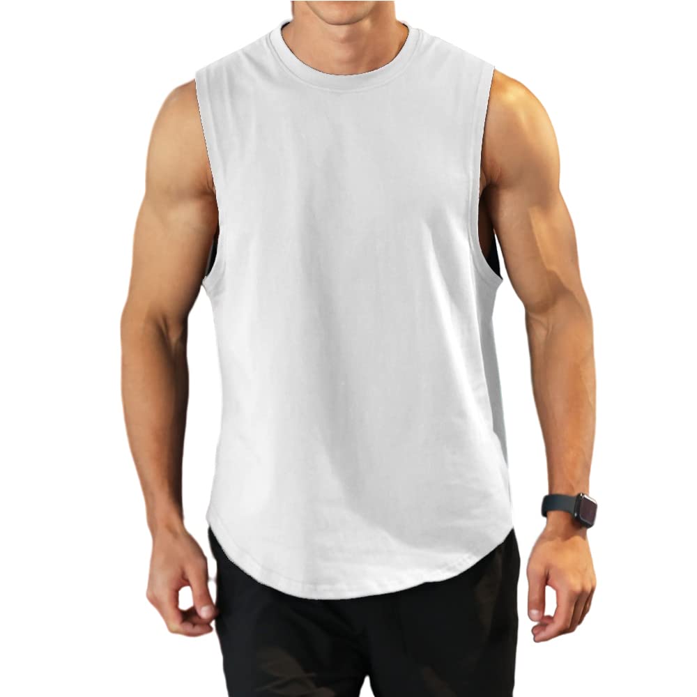 Camiseta sin Mangas para Hombres Algodón Corte Músculo Entrenamiento Culturismo