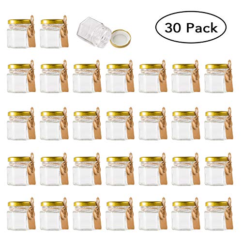 Encheng 1.5 oz Clear Hexagon Jars,Small Glass Jars With Lids(golden),Mason Jars For Herbs,Foods,Jams,Liquid,Mini