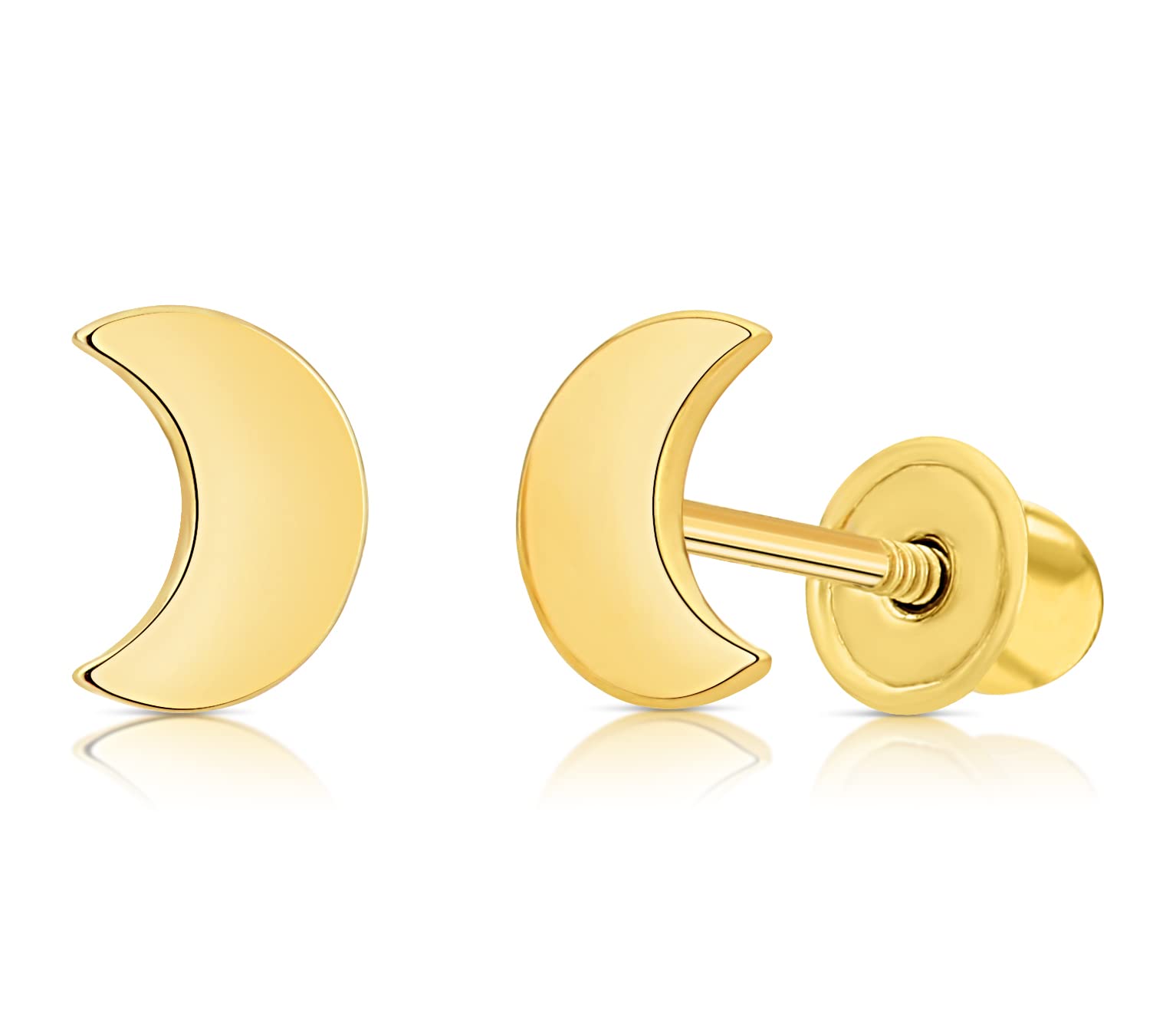 14K Gold Dainty Small Mini Crescent Moon Stud Earrings Minimalist with Screw-backing