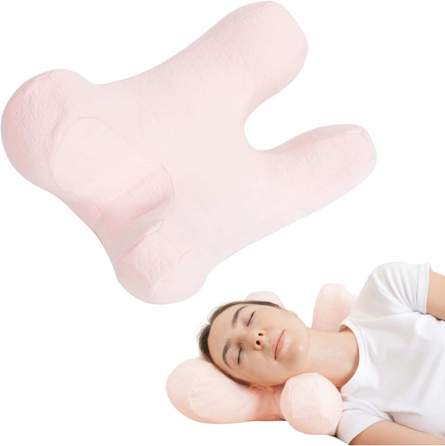 Anti-Falten Kissen, Seitenschläfer Schönheitskissen, Hautfreundliches Daunenkissen gegen für Schlafen, Anti-Wrinkle Pillow für Anti-Aging, Eye-Surgery, Gesichtsfalten, Nackenstütze（Rosa）