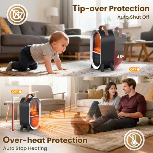 Image of Riseon Portable Electric Fireplace Heater for Home Office, Black