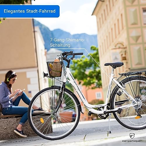 Damenfahrrad Bergsteiger Florenz 28 Zoll mit Korb und Shimano 7-Gangschaltung