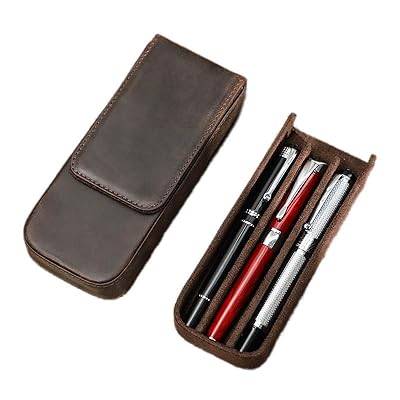 312 Leather Pen Case Pack Handmade Drawer Style Detachable Magnetic Pen Case 3 BROWN...