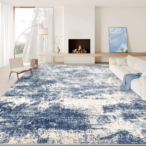 9x12 Area Rugs for Living Room: Washable Modern Abstract Rug Large Soft Non Slip Living Room Rug Indoor Low Pile Carpet for Bedroom Dining Room Home - Blue