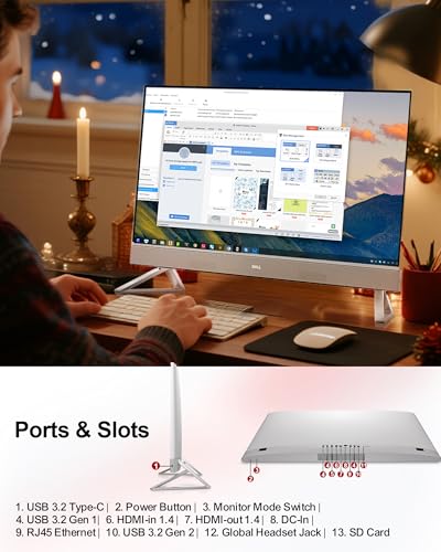 Image of Dell 27 inch Touchscreen All in One Desktop Computer PC - Intel Core 7 150U, 32GB DDR5 RAM & 2TB SSD, FHD IPS Display, NVIDIA GeForce MX570A, Wins 11 Pro, Wi-Fi 6E, Patented KB Kit
