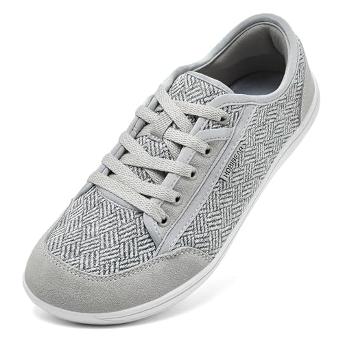 HOBIBEAR Schuhe Breite Füße Unisex Weit Barfußschuhe Minimalistische Barfuss Schuhe Herren Damen Outdoor Trail Barfussschuhe Zehenbox Laufschuhe Walkingschuhe Hellgrau，EU 40