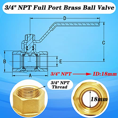 Full Port Brass Ball Valve Kit, 2pcs Heavy Duty 3/4'' NPT Full Bore
