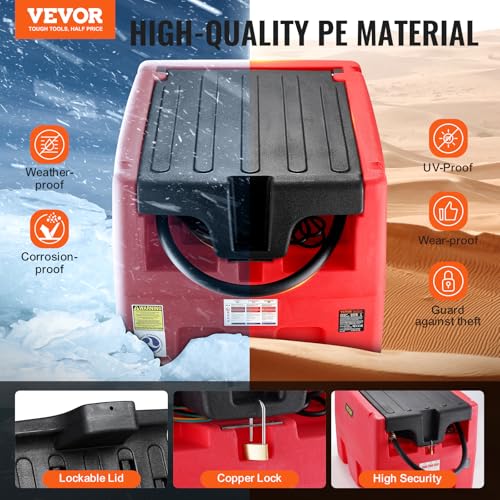 VEVOR Portable Diesel & Gasoline Tank, 48 Gallon, 10.6GPM Flow Rate, Diesel Fuel Tank with 12V Electric Transfer Pump, 13.1ft Hose, Auto Fueling Nozzle, Transfer Tank for Easy Fuel Transportation, Red