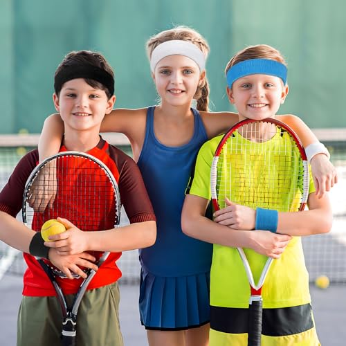 Image of 18 Pcs Sweatbands for Kids Sports Colorful Elastic Headband Wrist Bands Sets Moisture Wicking Sweat Band for Team Activity, Basketball, Football, Running, Gym & Exercise