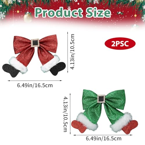 2 Pinzas de Pelo Navideñas con Lazo Brillante Rojo y Verde miniatura 2
