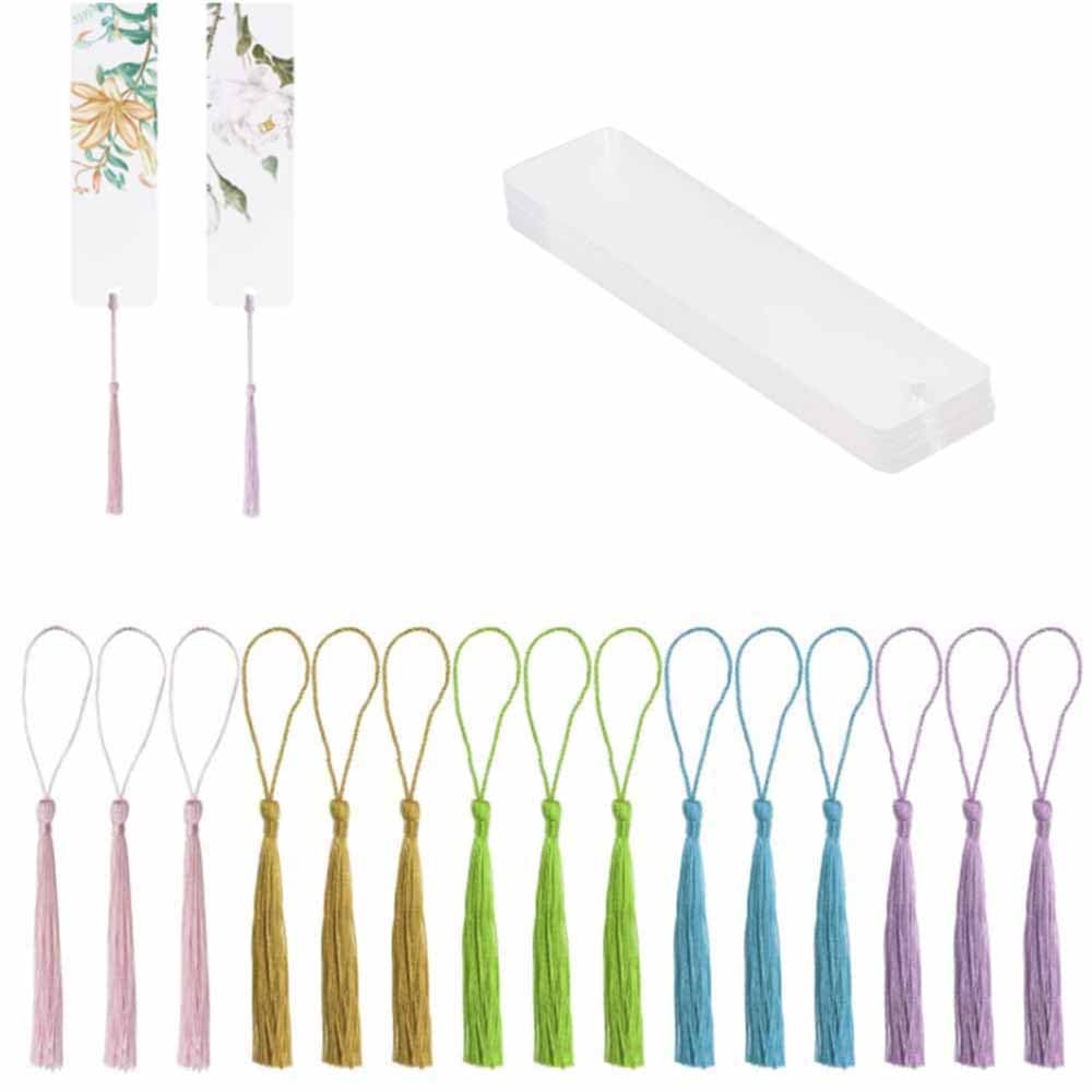 15Pcs Acrylic Bookmark, Mini Blank Tassel Bookmarks with Hole for Classroom Projects and DIY Present Tags, Rectangle