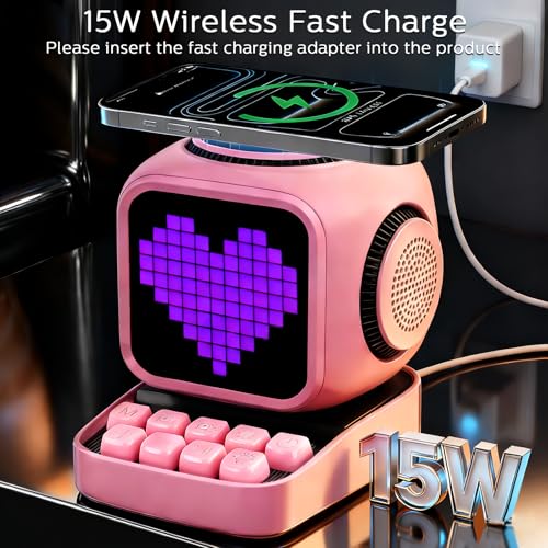 tiffhome Smart Bluetooth Speaker with Wireless Charger Digital Alarm Clocks for Bedrooms - 15W Fast Wireless Charging Station with 3 Modes - Portable Speaker Gifts for Men Women - Image 2