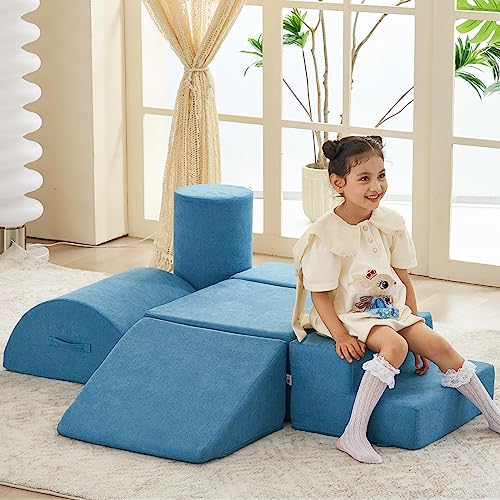 Image of jela Kids Foam Climbing Blocks 6Pcs Soft Play, Toddler Climbing Toys Indoor Soft Play ClimbingSet, Lightweight Climbing Blocks for Babies, Crawling Foam Playset for Toddlers (Miss Fabric Teal)