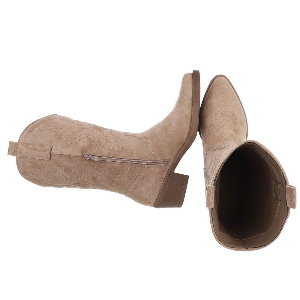 Ital Design Damen Stiefel mit Reißverschluss und Blockabsatz, spitze Form