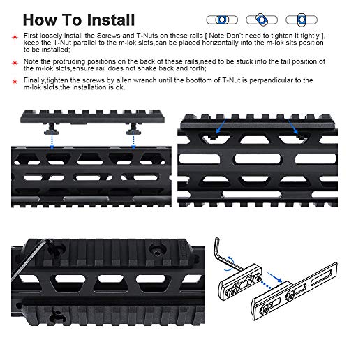 Aecktech M-Lok Polymer Picatinny Rail Sections, 5-Slot 7-Slot 9-Slot 11-Slot 13-Slot Lightweight Rail Section for M-LOK Compatible Systems with 10 T-Nuts 10 Screws|1 Pcs Wrench. 5 Pieces (Black)