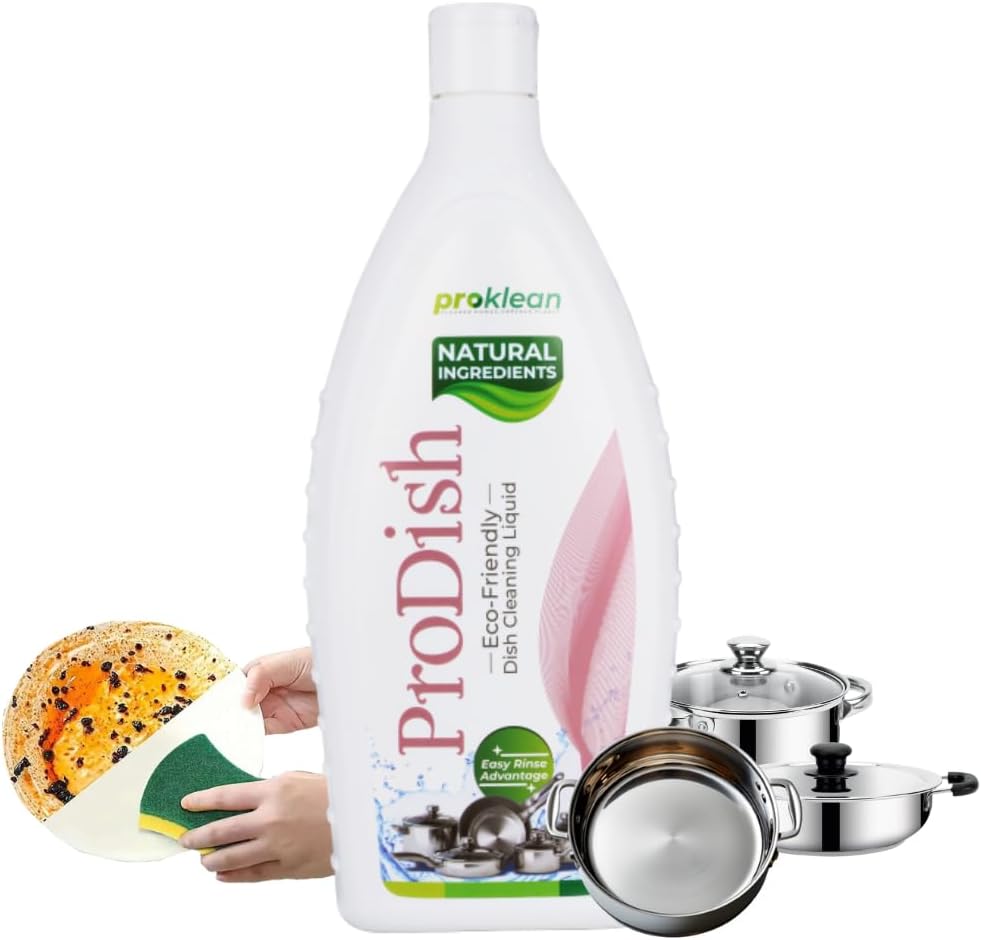 ProkleanProDish Wash Liquid Gel, Herbal Dishwasher-Liquid, Effective Cleaning for Kitchen Utensils - Removes Burnt-On Food & Odor, Eco-Friendly & Non-Toxic - 750ML