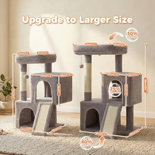 Image of PAWZ Road Cat Tree, 35 inch Cat Tower with Dual Condos for Indoor Cats,Gray