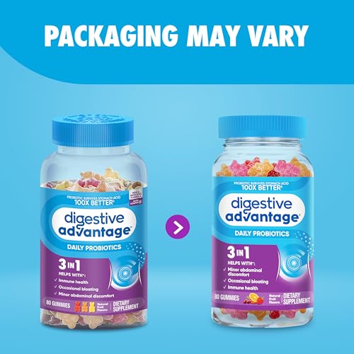 Image of Digestive Advantage Probiotics - Digestive Health,Probiotic &VIT D,Daily Probiotics -Women &Men Occasional Bloating,Minor Abdominal Discomfort &Gut Health, 80 Count Natural Fruit Flavors (Pack of 12)