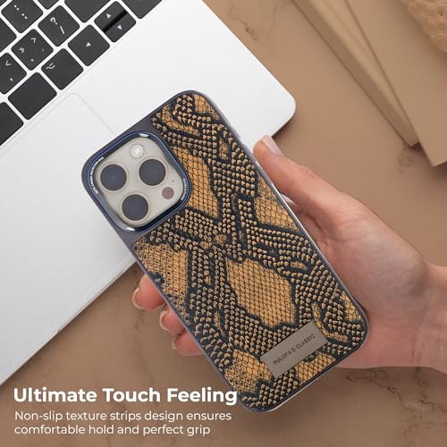 Image of PULOKA TPU Crocodile Texture Phone Case - Compatible with iPhone 15 Pro - Ultra Hybrid Back Cover Luxury Case - Electroplated Sides - Camera Protetection & Raised Edges - Brown