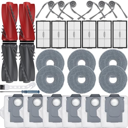 Bluearks 30 Stück Zubehör für Roborock Saros 10R/Qrevo CurvX Saugroboter,4 Hauptbürste,6 HEPA Filter,6 Wischpad,6 Seiten...