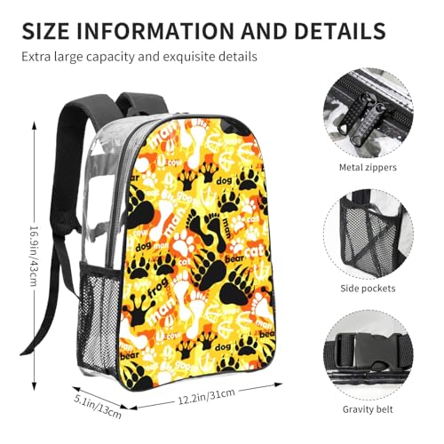 Man Cat Frog Dog Bear Goose Footprints Clear Backpack See Through Rucksack PVC Transparent Backpacks 16 Inch Travel Back Pack Outdoor Sport Bag Casual Bags for Work Camping4