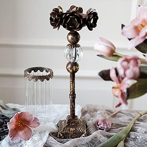 candle-holder Cast Iron Glass Flower Candle Holder Old Retro Table Decoration Candle Light Dinner Props Home Living Room Bedroom Decoration candlestick