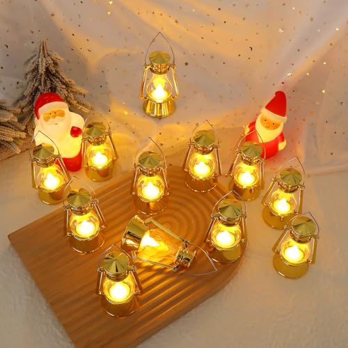 Pack de 12 mini linternas LED vintage de 4 pulgadas con vela parpadeante para centros de mesa 7