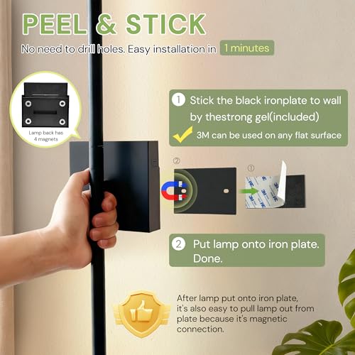 Image of L LOHAS LED 24in Peel and Stick on Battery Operated Wall Sconces Set of 2, Magnetic Linear Wall Sconce Easy Install witg Removable Battery, No Drill, Sconces Wall Decor Set of for Livingroom, Black