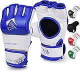 AQF Guantillas MMA- Palma Abierta de Cuero Sintético Guantes Boxeo- Guantes MMA para Saco de Boxeo, MMA Gloves para Paos Muay Thai Entrenamiento, Kickboxing, Boxing Y Karate (Azul, M)