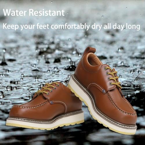 Image of Brown Men's Leather Work Boots - 4 /6 /8 Inch Composite & Soft Toe, Slip Resistant, Oil Resistant, Electrical Hazard, Mark Toe Construction Footwear