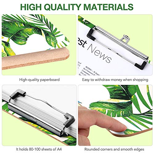 Fashion Clipboard, Wooden Print Designfull Color Printing Clipboard for Nurses, Lawyers and Students Use, A4 Standard Size 8.5\" x 12.5\" Paperboard Clipboard Low Profile Clip (Green Palm) - Thumbnail 4