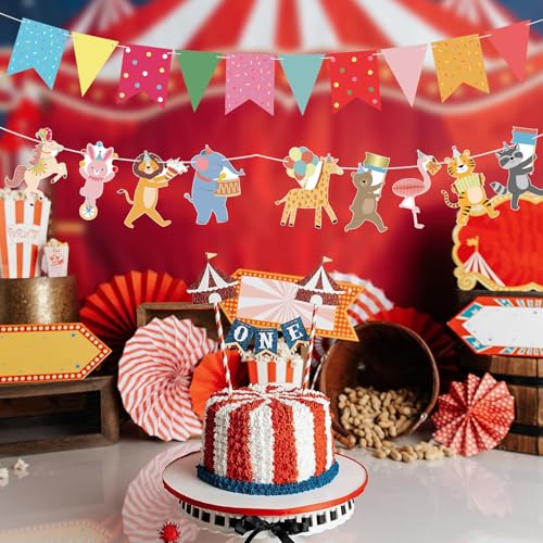 Image of Hooqict Animal Party Banner with Colorful Pennant Banner Flag Animal Parade Birthday Decorations Happy Birthday Garland for Kids Girls Boys Zoo Carnival Circus Party Decorations Supplies