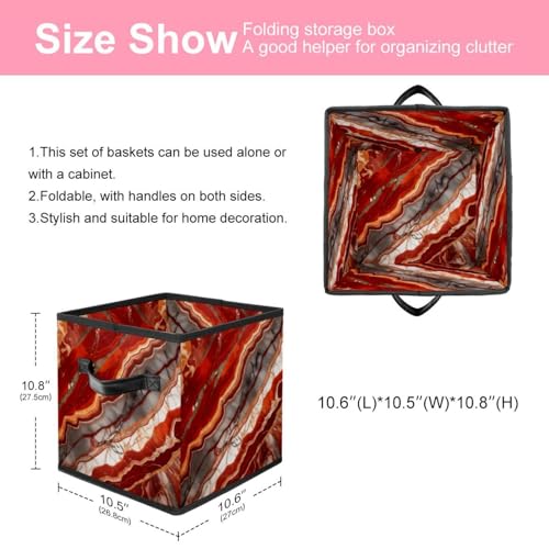 Grand bac de rangement cube en marbre rouge et cuir noble