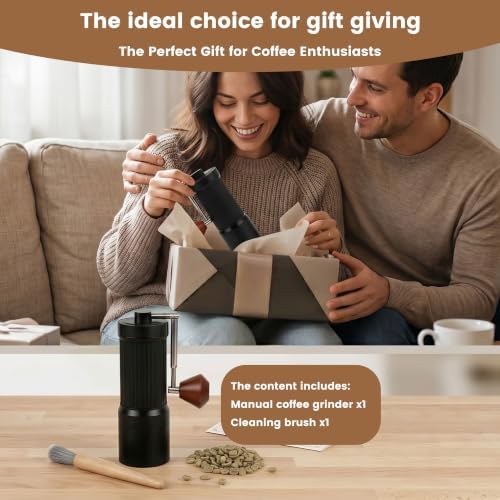 Daitore Manual Coffee Grinder with Brush, Adjustable Burr Hand Grinder, Portable Small Coffee Bean Grinder, Aluminum Alloy, Black, 30g Capacity, for Kitchen Office Camping — view 7