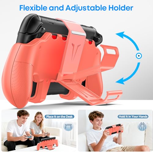Image of OIVO Grip Compatible with Nintendo Switch 2, Switch 2 Ergonomic Grip Case with Adjustable Stand, Comfort Game Accessories with 5 Game Card Slots and 4 Thumb Caps, Orange