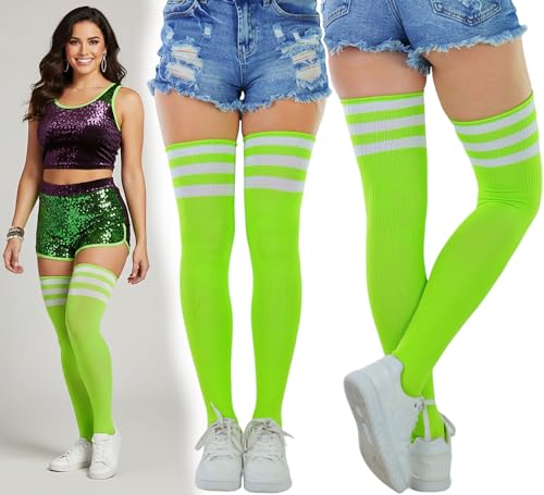 Image of ToBeInStyle Women's Heavyweight Knit Thigh High Long Socks w /Contrast 3 Stripe Top Band