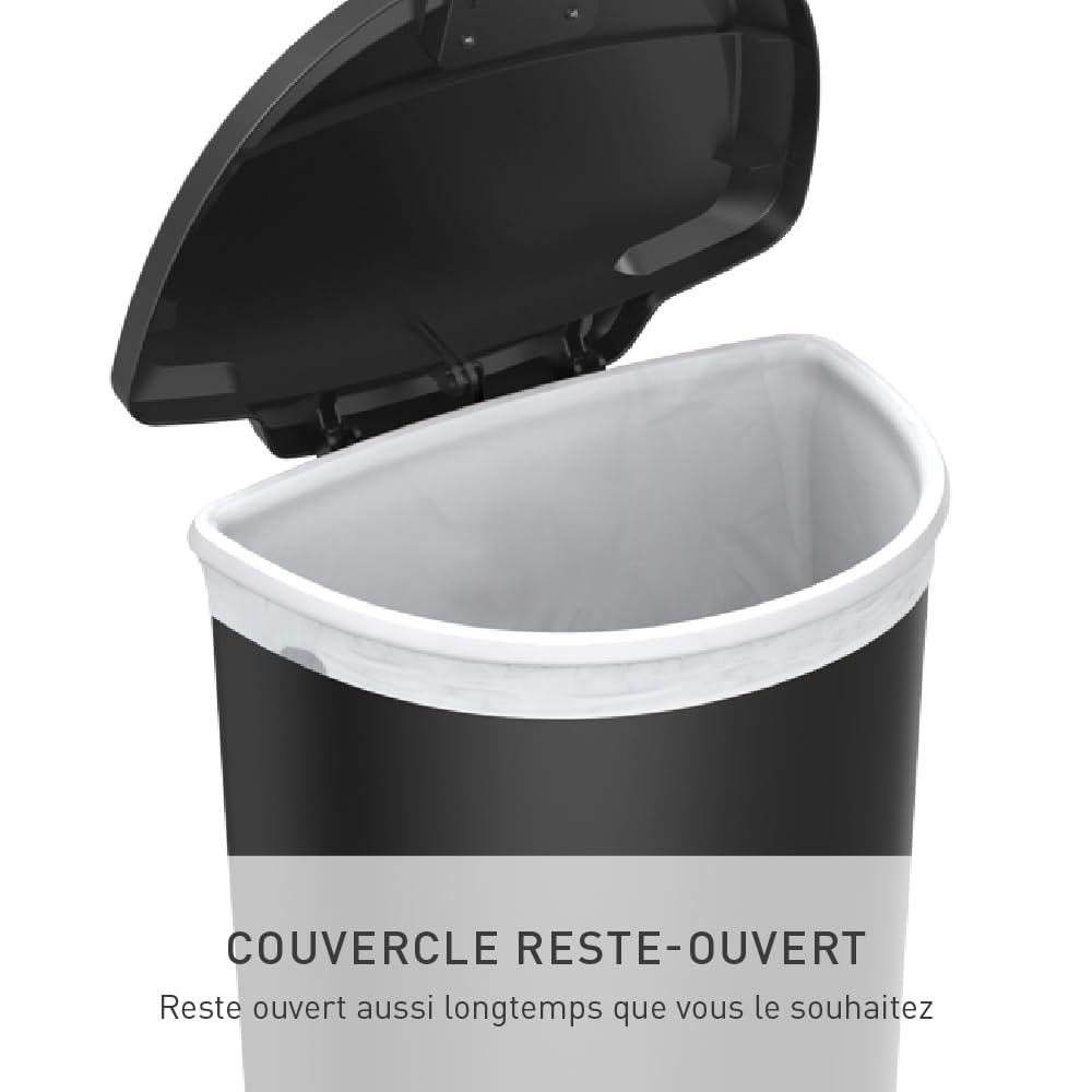 simplehuman CW1355 poubelle demi-lune à pédale, poubelle de cuisine, plastique noir, 50 litres