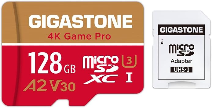 For Switch 1 OnlyGIGASTONE 128GB Micro SD Card, 4K Game Pro, MicroSDXC Memory Card for Gaming Console, Action Camera, UHD Video, up to 100/50MB/s, UHS-I U3 A2 V30 C105-Years Data Recovery