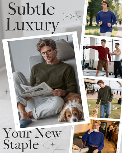 Huukeay 3 Pack Men’s Big and Tall Shirts, Long Sleeve Cotton Pocket Tee Crew Neck Casual T Shirts Lightweight Basic Tops2