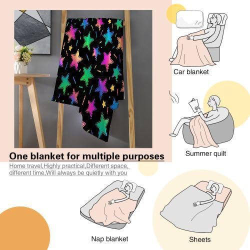Manta Polar 220 x 240 Estrellas Coloridas, Mantas para Cama 105 de Franela Cálida y Cómoda para Niños y Adultos, Mantitas para Sofá Reversible para Cubre Sofa Colchas, Fácil de cuidar