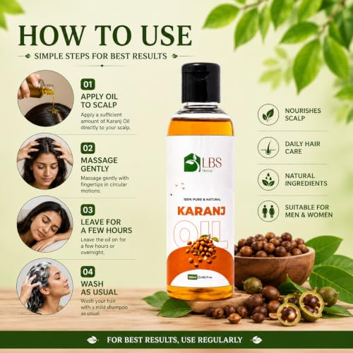 Image of Pure Karanj Oil 100% Extra Virgin Cold Pressed | Natural Carrier Oil for Hair, Scalp & Skin Care | Deep Moisturizing Hair Oil for Dry Scalp & Healthy Looking Hair | 100ml (Pack of 1)