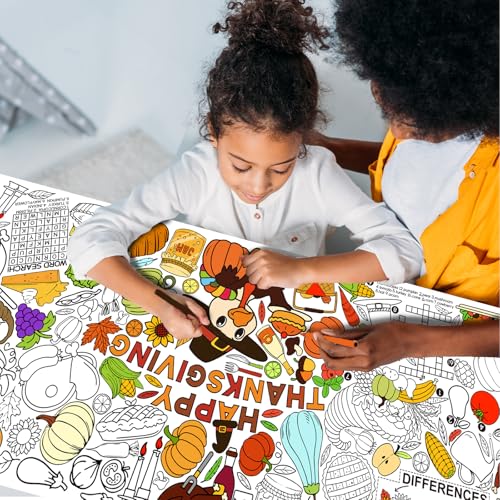 Image of Gatherfun Thanksgiving Activity Poster - 31.5 x 72 Inches,Turkey-Themed Party, Versatile Paper Coloring Banner /Table Cover for School Party Thanksgiving Decoration